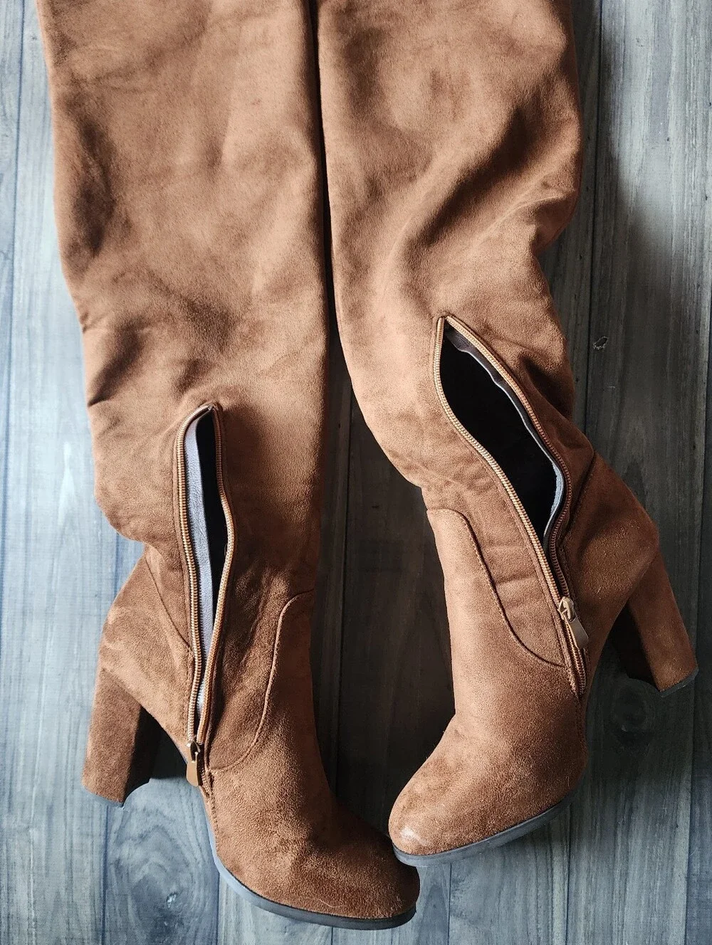 Dream Pairs Women's Tall Chestnut Suede Block Heel Boots